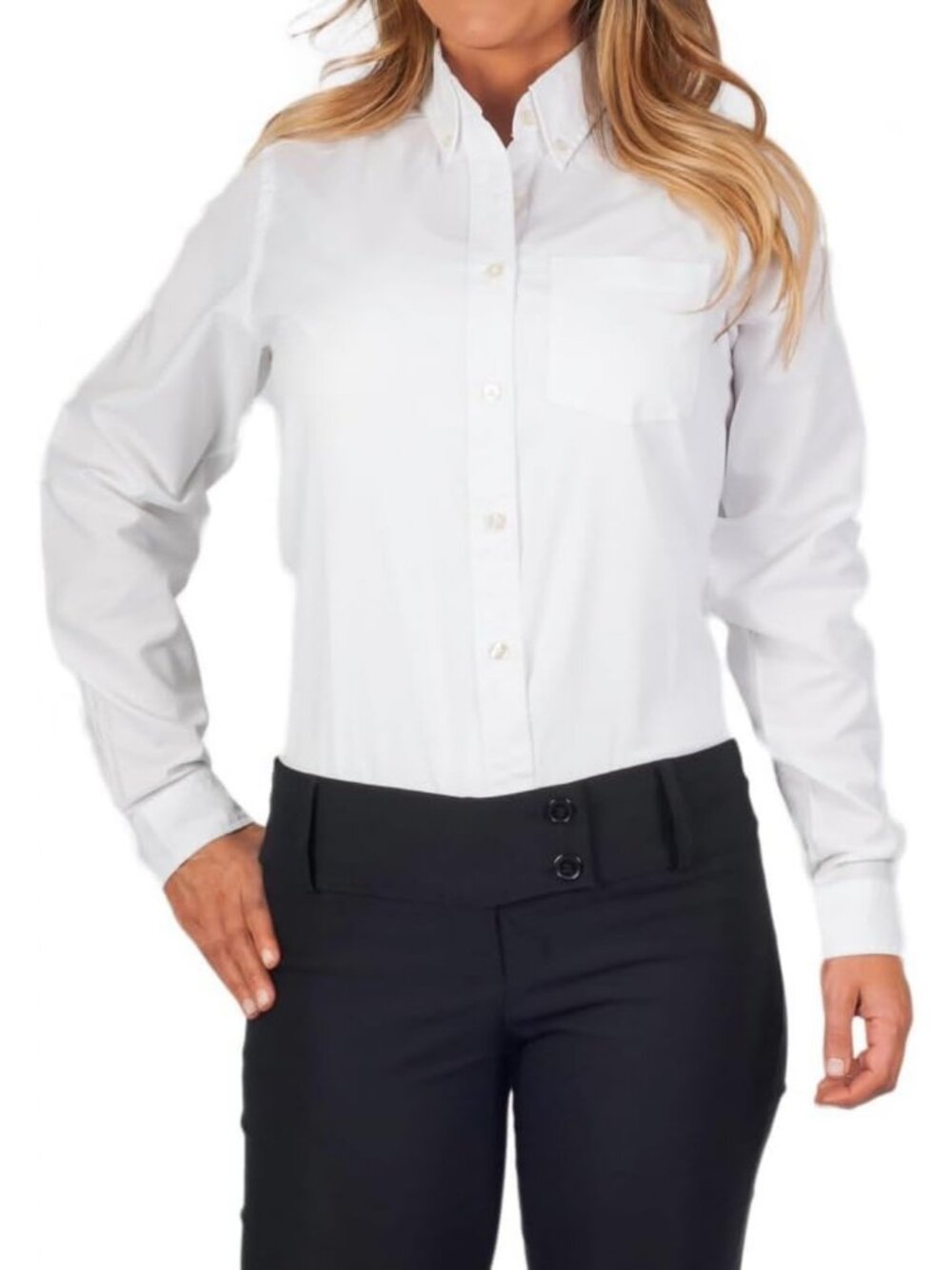 Chic Women's White Long Sleeve Button-Down Oxford Shirt - Classic & Versatile